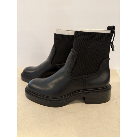Zara Black Leather Black Ribbed Sock Ankle Boots Chelsea Women US 7.5 EUR 38 - Picture 10 of 15